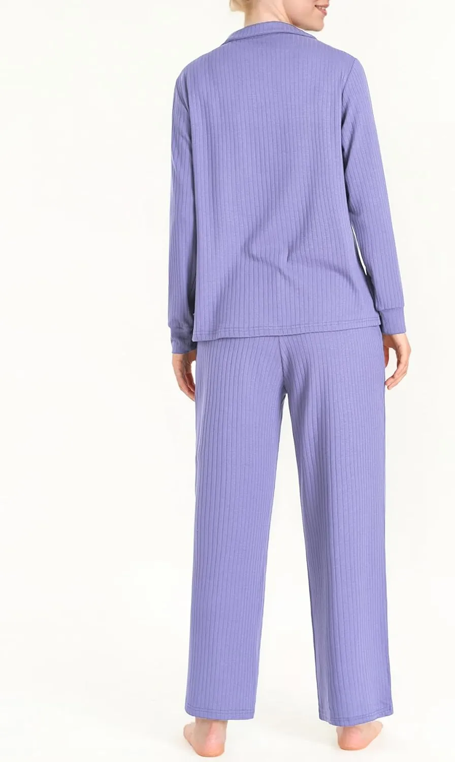 Latuza Women's Petite Pajamas Set Ribbed Knit Long Sleeve Pajamas Petite Size
