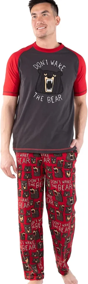 Lazy One Pajama Sets for Men, Short Sleeve Cotton Pajama Shirt and Pants with Funny Animal Prints, Comfy Pajamas for Men