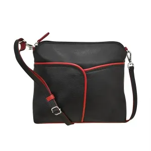 Leather Crossbody W/Top Zip Black & Red