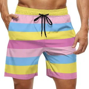 LGBT Transgender Pride Flag Men's Swim Trunks Quick Dry Board Shorts Breathable Summer Beach Shorts Bathing Suits
