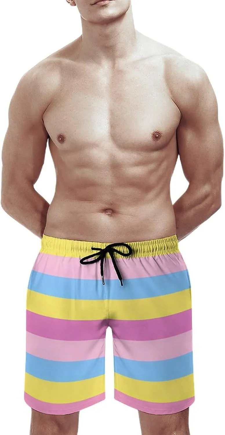 LGBT Transgender Pride Flag Men's Swim Trunks Quick Dry Board Shorts Breathable Summer Beach Shorts Bathing Suits