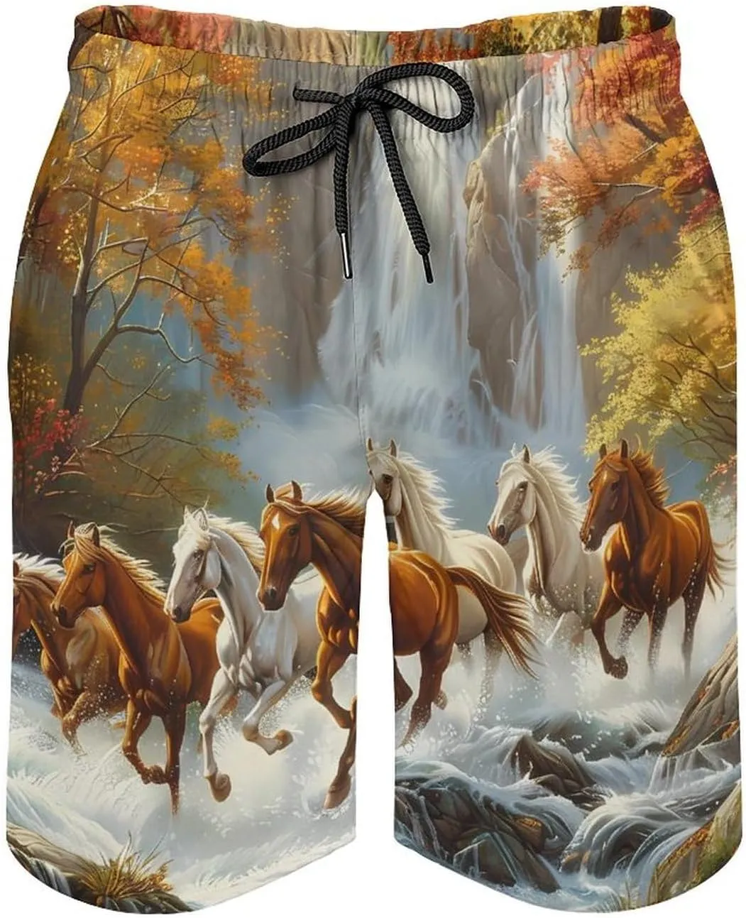Life Mountain Stream Running Horse Wild Men's Swim Trunks Quick Dry Board Shorts Breathable Summer Beach Shorts Bathing Suits