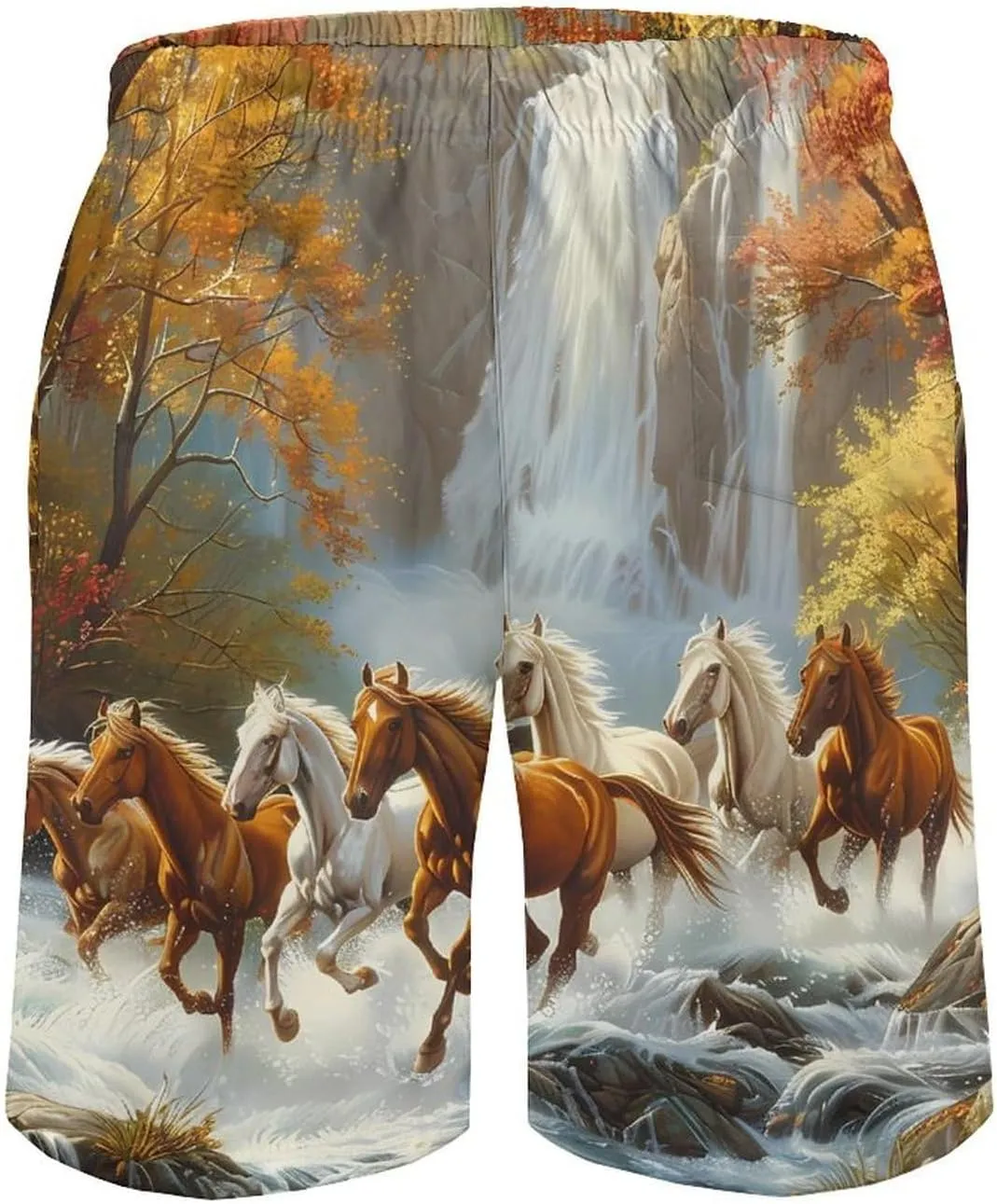 Life Mountain Stream Running Horse Wild Men's Swim Trunks Quick Dry Board Shorts Breathable Summer Beach Shorts Bathing Suits