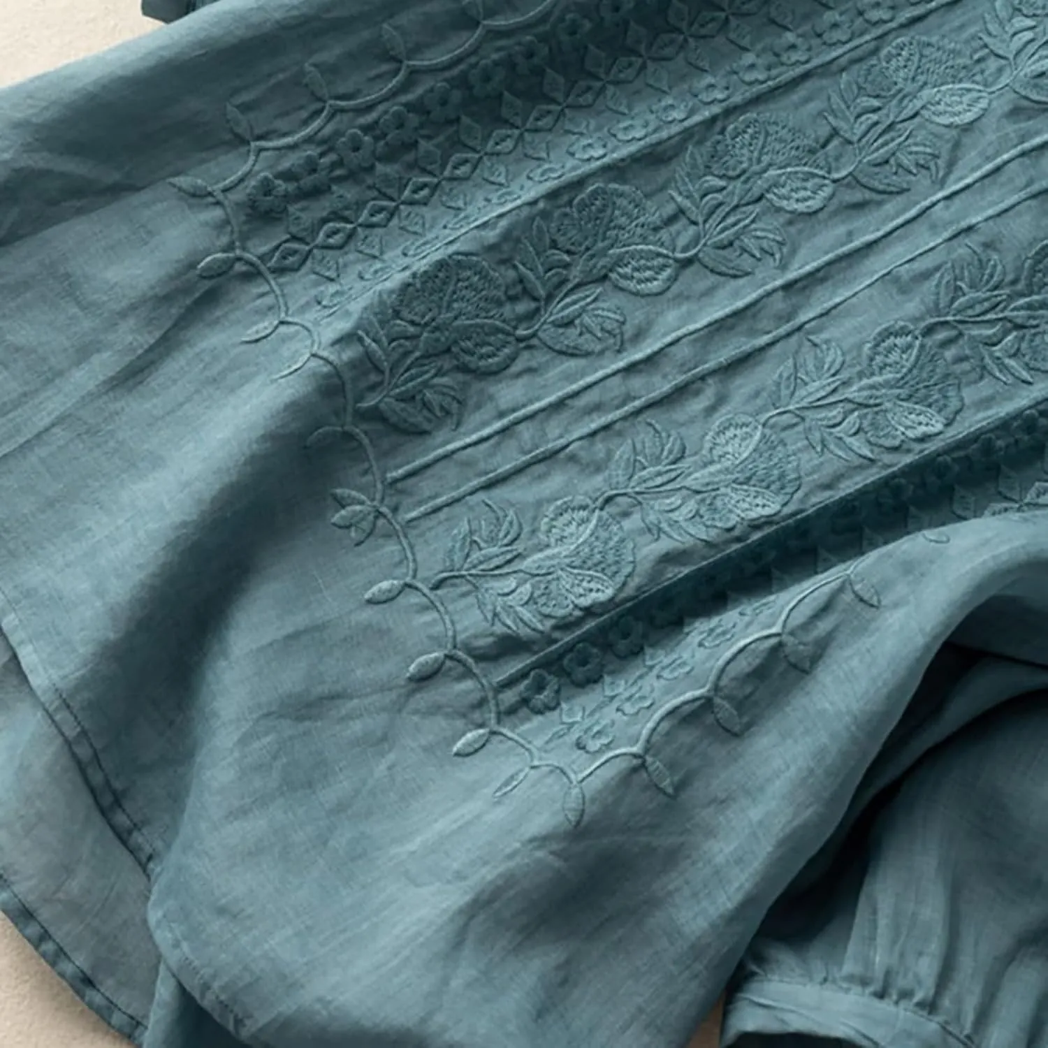 Linen Shirts for Women 2025 Summer Trendy Retro Embroidered 3/4 Sleeve Gauze Tops Casual Comfy Boho Vacation Blouses