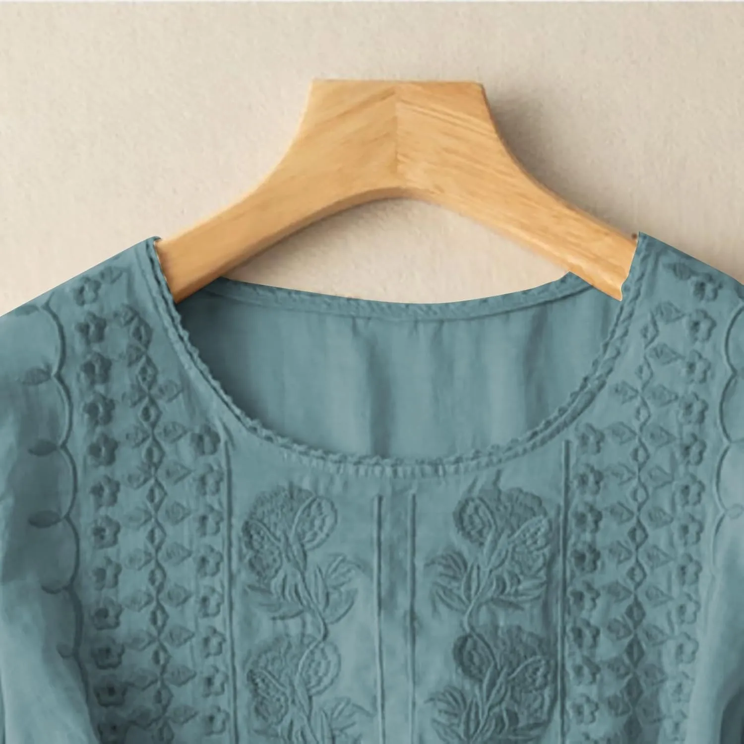 Linen Shirts for Women 2025 Summer Trendy Retro Embroidered 3/4 Sleeve Gauze Tops Casual Comfy Boho Vacation Blouses