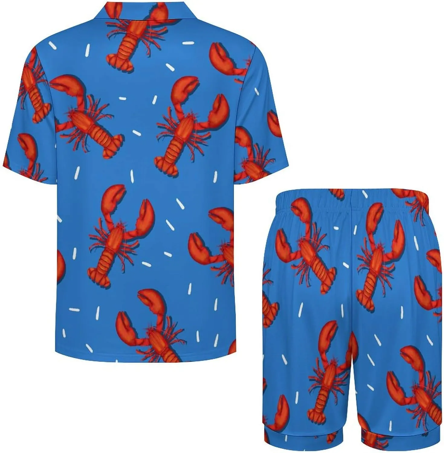 Lobster Mens Pajama Set Short Sleeve 2 Piece Sleepwear Button Down Tops And Shorts Loungewear Outfits