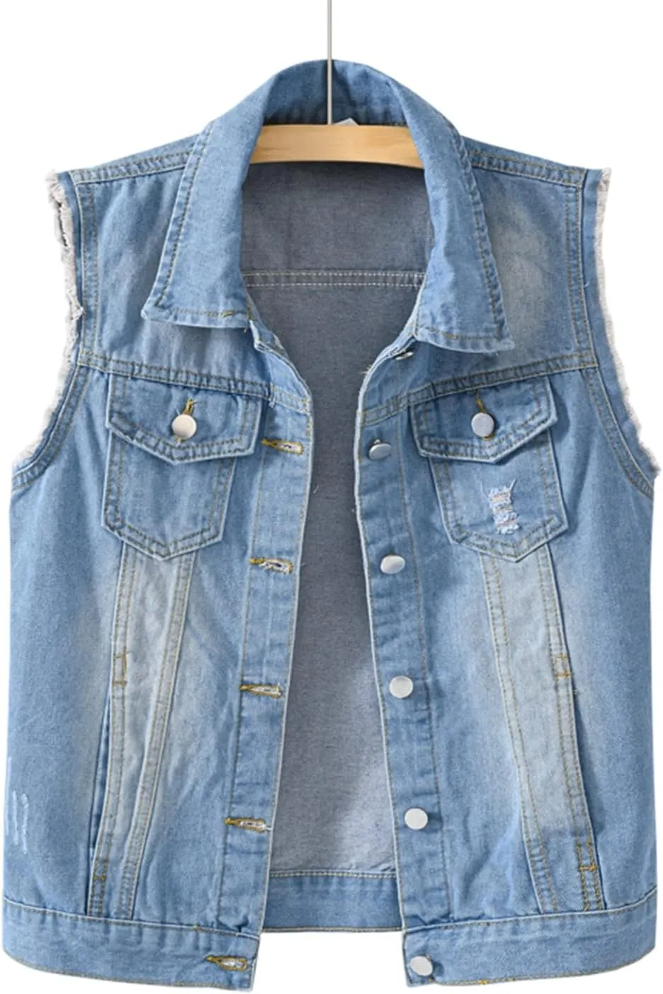 Locachy Women's Casual Denim Vest Jacket Slim Fit Sleeveless Ripped Tops