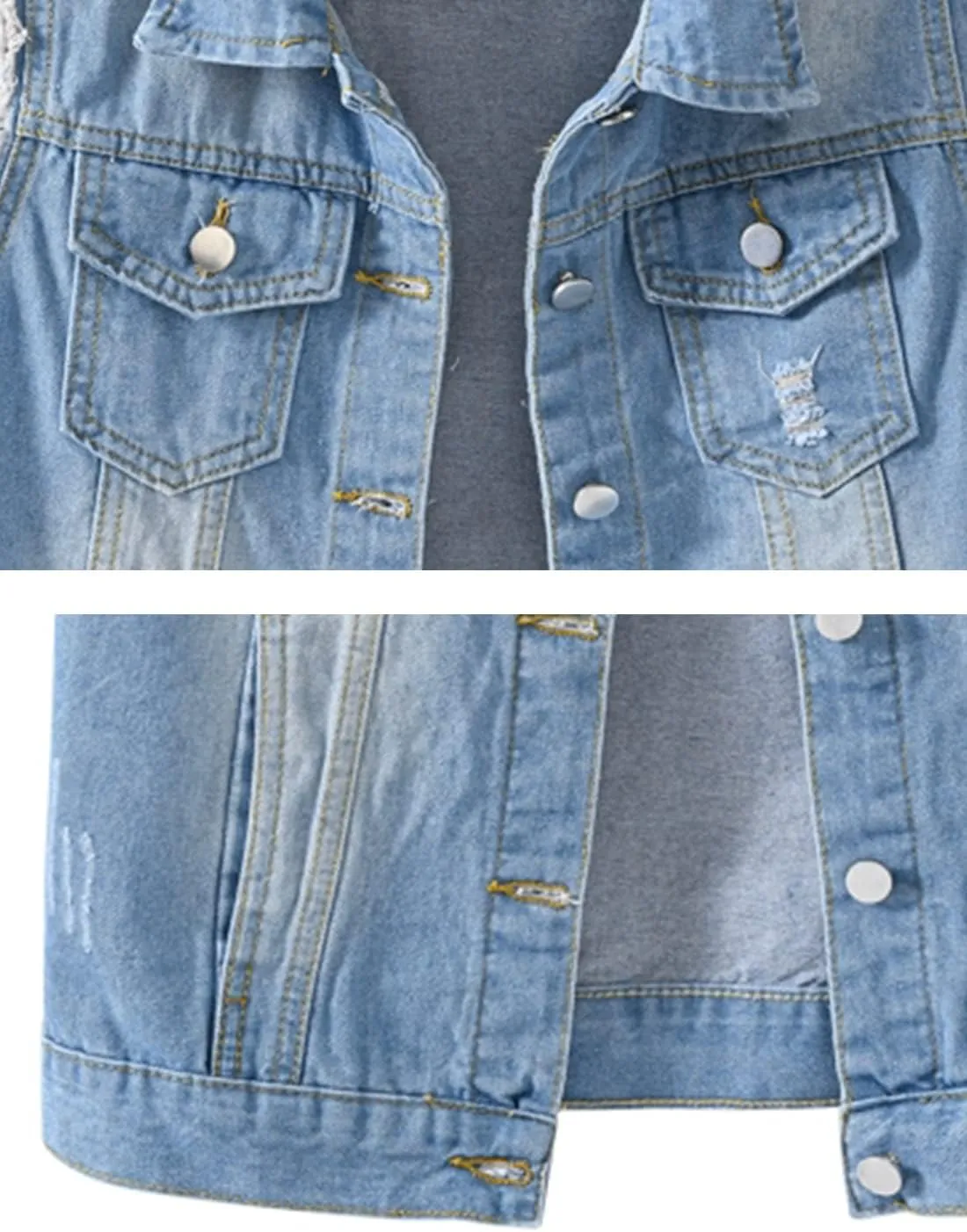 Locachy Women's Casual Denim Vest Jacket Slim Fit Sleeveless Ripped Tops