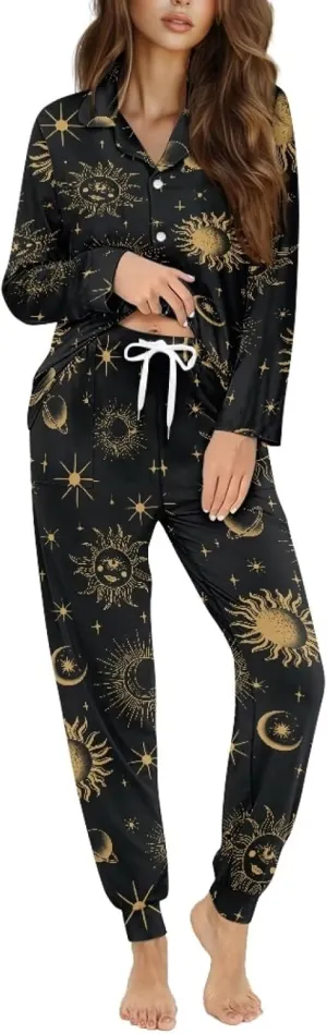Long Sleeve Button Down Pajamas Set for Women Soft Sleepwear Nighty Loungewear 2 Pieces