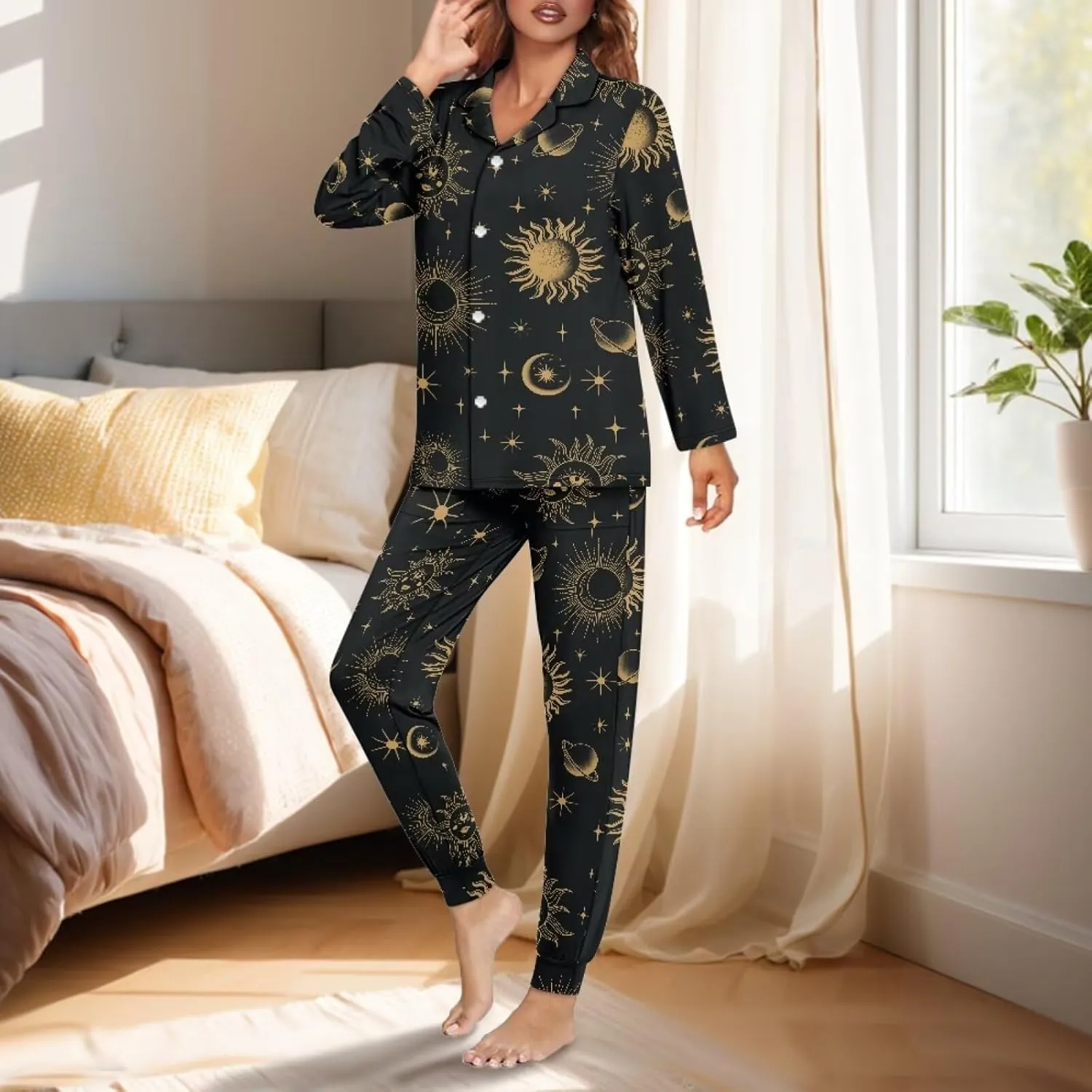 Long Sleeve Button Down Pajamas Set for Women Soft Sleepwear Nighty Loungewear 2 Pieces