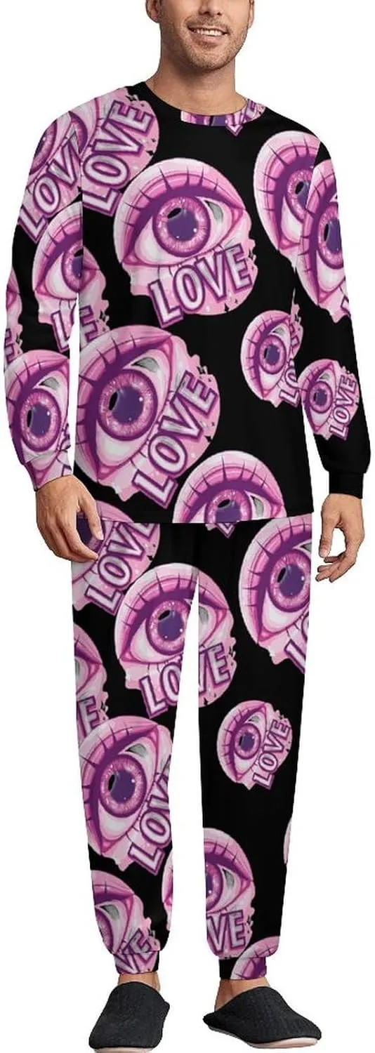 Love Evil Eye Men's Pajama Set Crewneck Shirts And Bottoms Soft Pjs Set Long Sleeve Sleepwear Loungewear