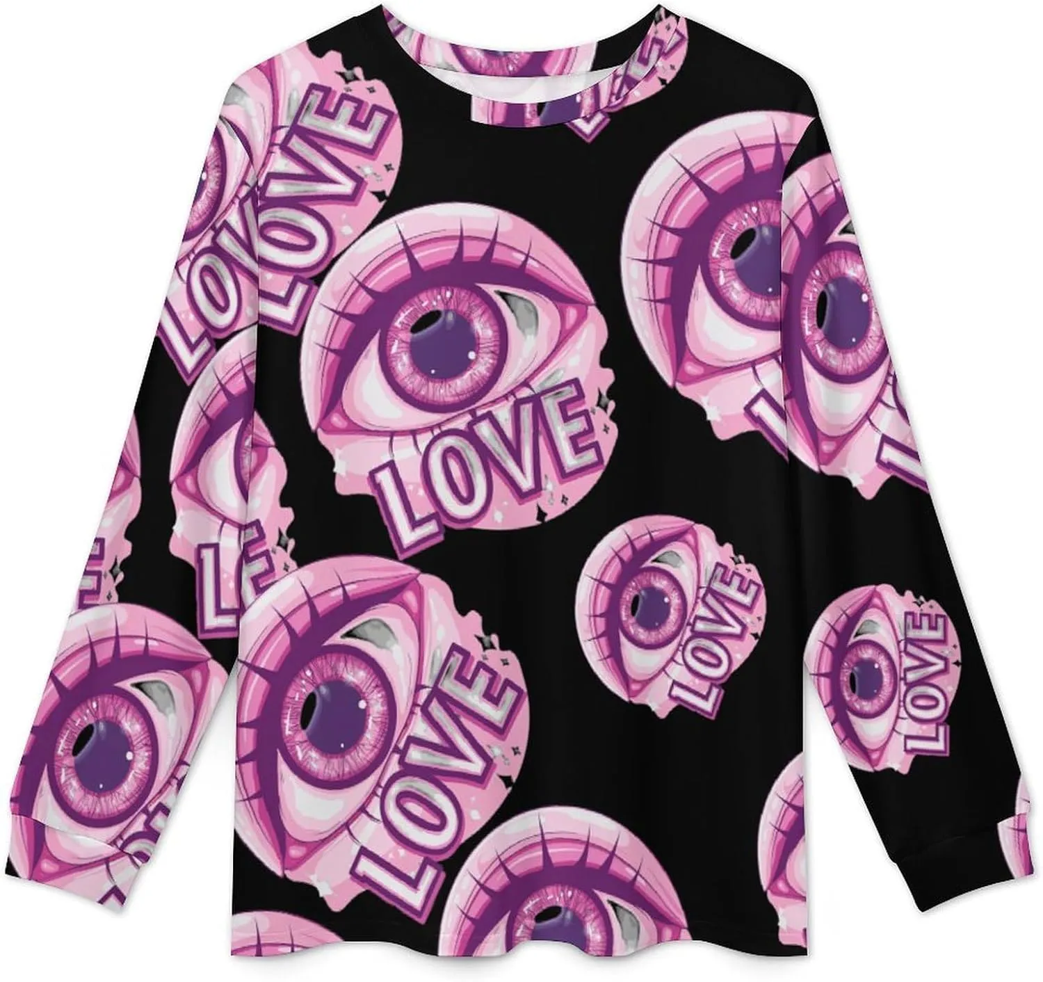 Love Evil Eye Men's Pajama Set Crewneck Shirts And Bottoms Soft Pjs Set Long Sleeve Sleepwear Loungewear