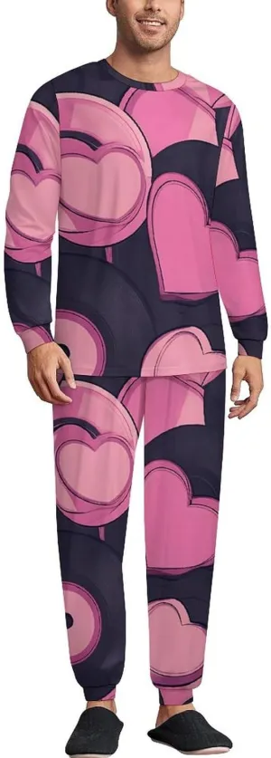 Love Vintage Vinyl Record Soft Mens Pajamas Set Round Neck Pullover Long Sleeve And Pants Loungewear 2 Piece Pjs Set