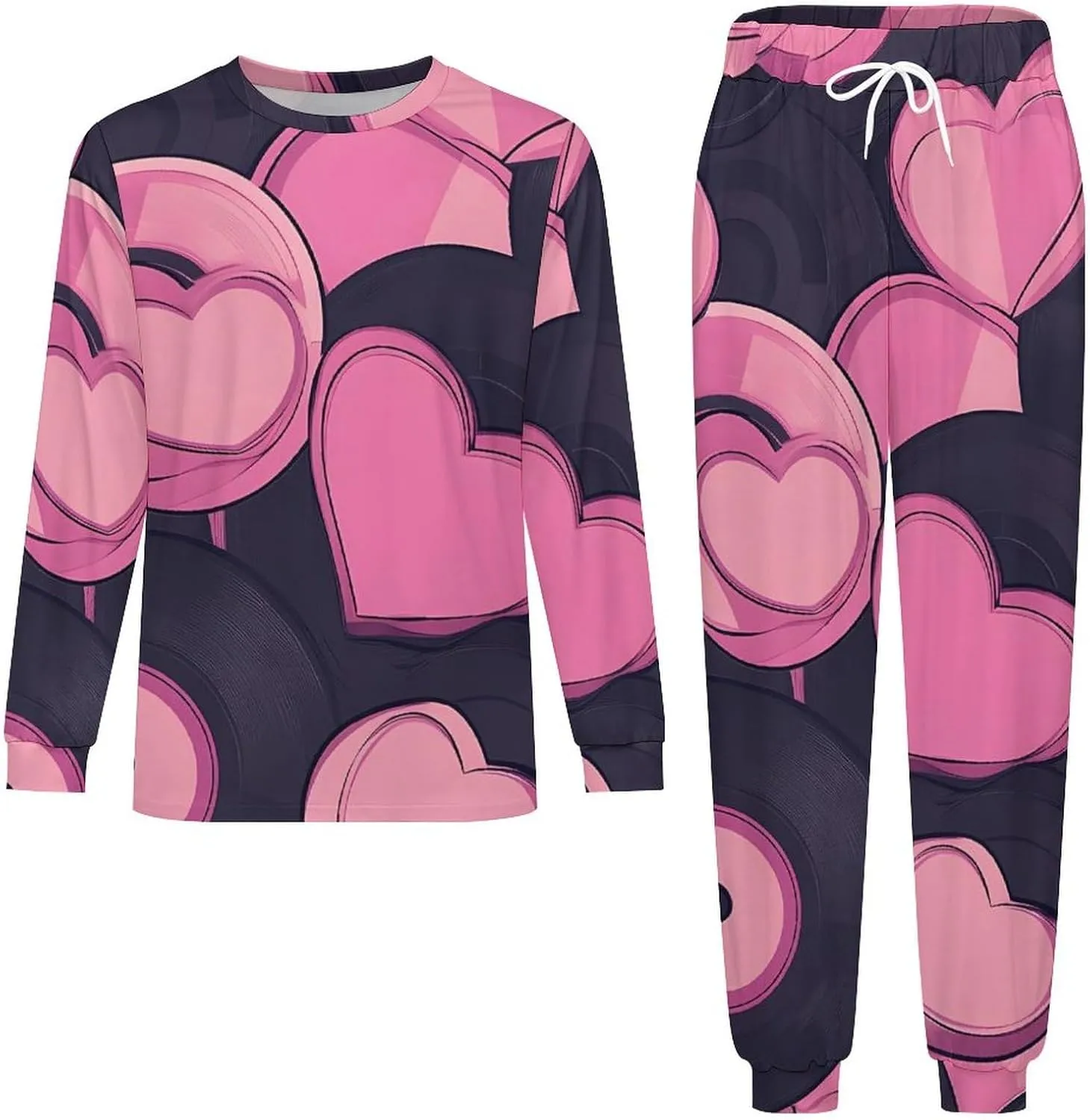 Love Vintage Vinyl Record Soft Mens Pajamas Set Round Neck Pullover Long Sleeve And Pants Loungewear 2 Piece Pjs Set