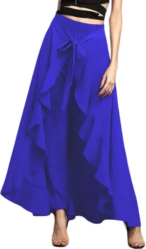 Lrady Women's Ruffle Pants High Waist Trousers Casual Beach Maxi Long Palazzo Overlay Pant Skirts