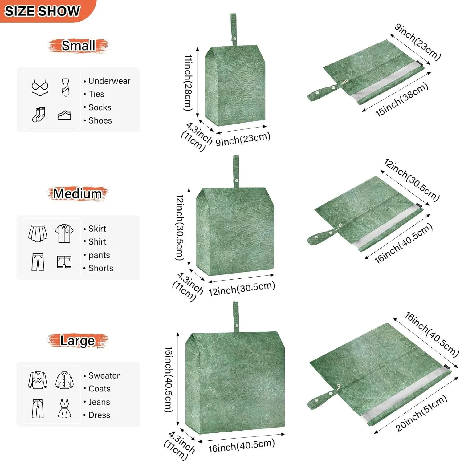 Luggage Space Saver, Luggages Management Personnel, Beautiful Green Leather, With Zipper, 3 Set Travel Packing Cubes For Suitcases, Garment Bag Closet Storage