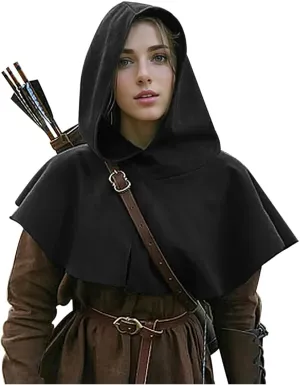L'VOW Medieval Hooded Cape Renaissance Cowl Short Cape with Hood for Women Men Halloween Cosplay Costume