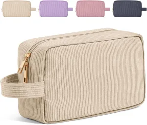 Makeup Bag Corduroy Cosmetic Bag for Women Large Capacity Makeup Pouch Portable Makeup Organizer Bag for Accessories, Toiletries Preppy Stuffs -BEIGE