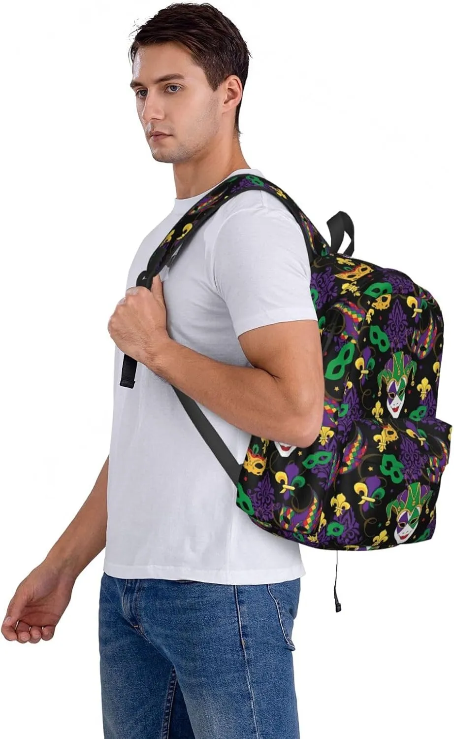 Mardi Gras Carnival Masks Backpack Casual Laptop Backpack Large Capacity Double Shoulder Bag Travel Daypack For Women Men