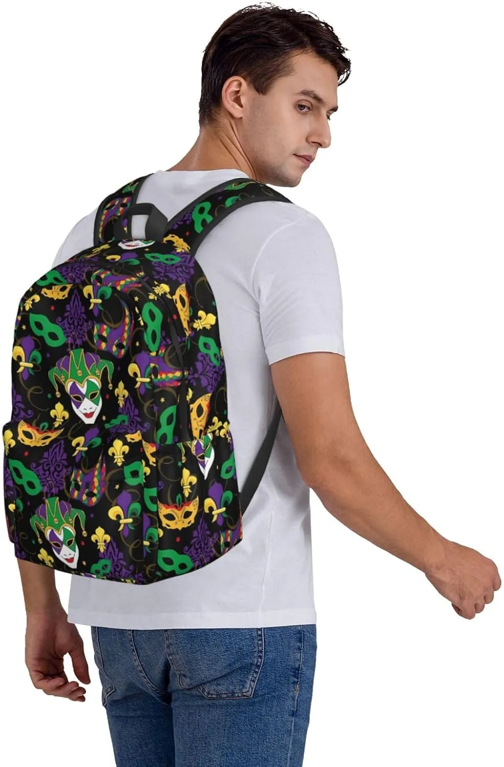 Mardi Gras Carnival Masks Backpack Casual Laptop Backpack Large Capacity Double Shoulder Bag Travel Daypack For Women Men