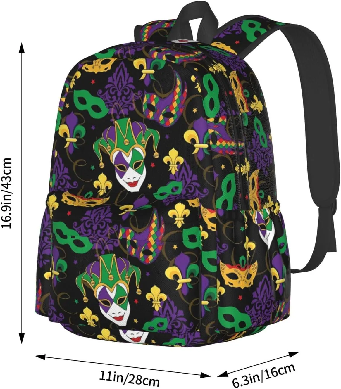 Mardi Gras Carnival Masks Backpack Casual Laptop Backpack Large Capacity Double Shoulder Bag Travel Daypack For Women Men