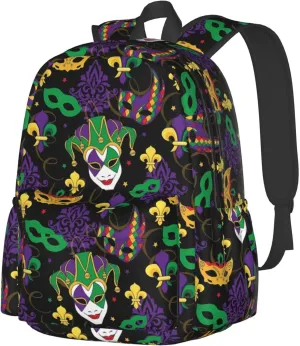 Mardi Gras Carnival Masks Backpack Casual Laptop Backpack Large Capacity Double Shoulder Bag Travel Daypack For Women Men