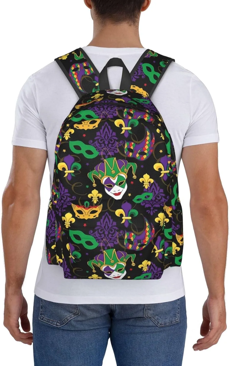 Mardi Gras Carnival Masks Backpack Casual Laptop Backpack Large Capacity Double Shoulder Bag Travel Daypack For Women Men
