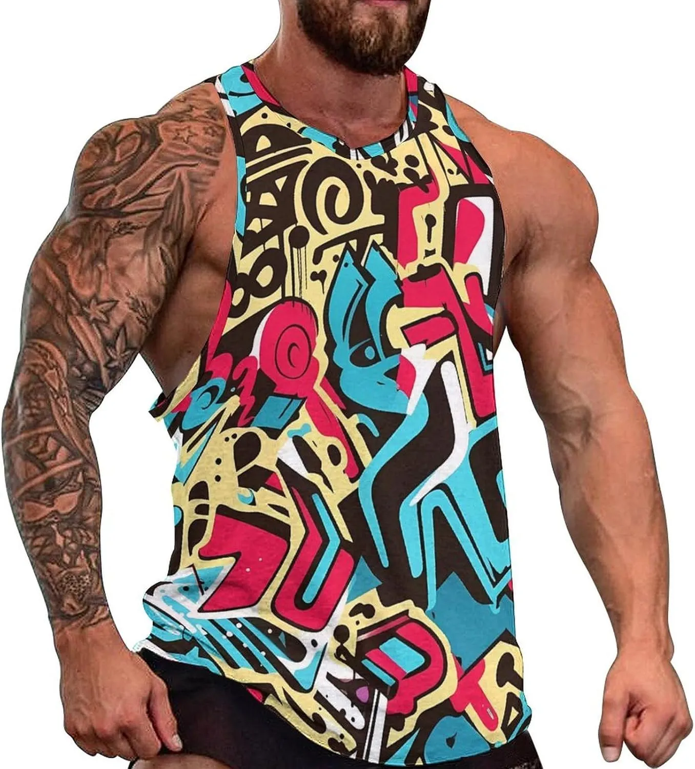 MARSVOVO Muscle Men's Hip Hop Tank Tops Vintage Y2K Street Graphic Casual Cotton Blend Quick-Dry Summer 2024 Sportswear