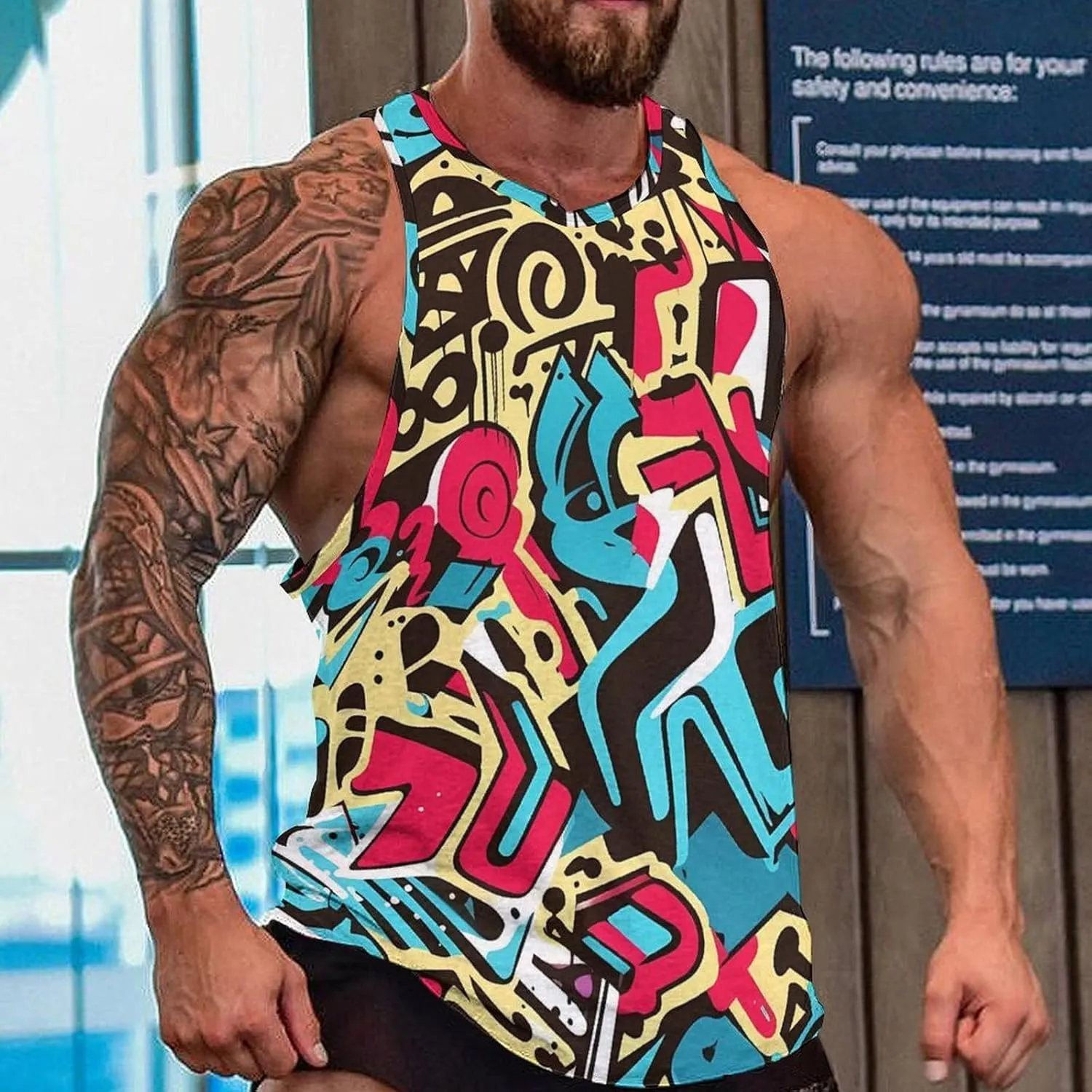MARSVOVO Muscle Men's Hip Hop Tank Tops Vintage Y2K Street Graphic Casual Cotton Blend Quick-Dry Summer 2024 Sportswear