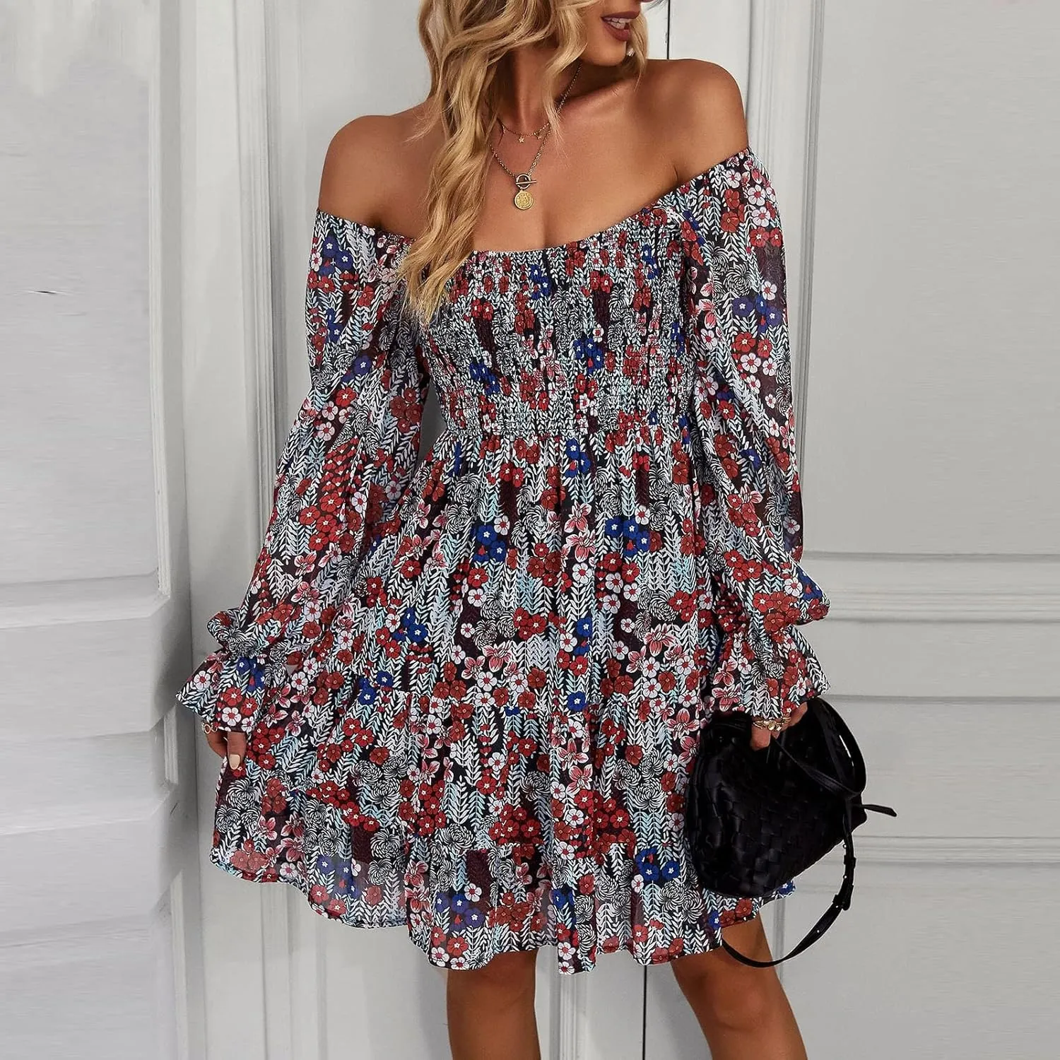 Maternity Dress, Women's Ditsy Floral Off Shoulder Mini Dress A Line Boho Summer Dresses