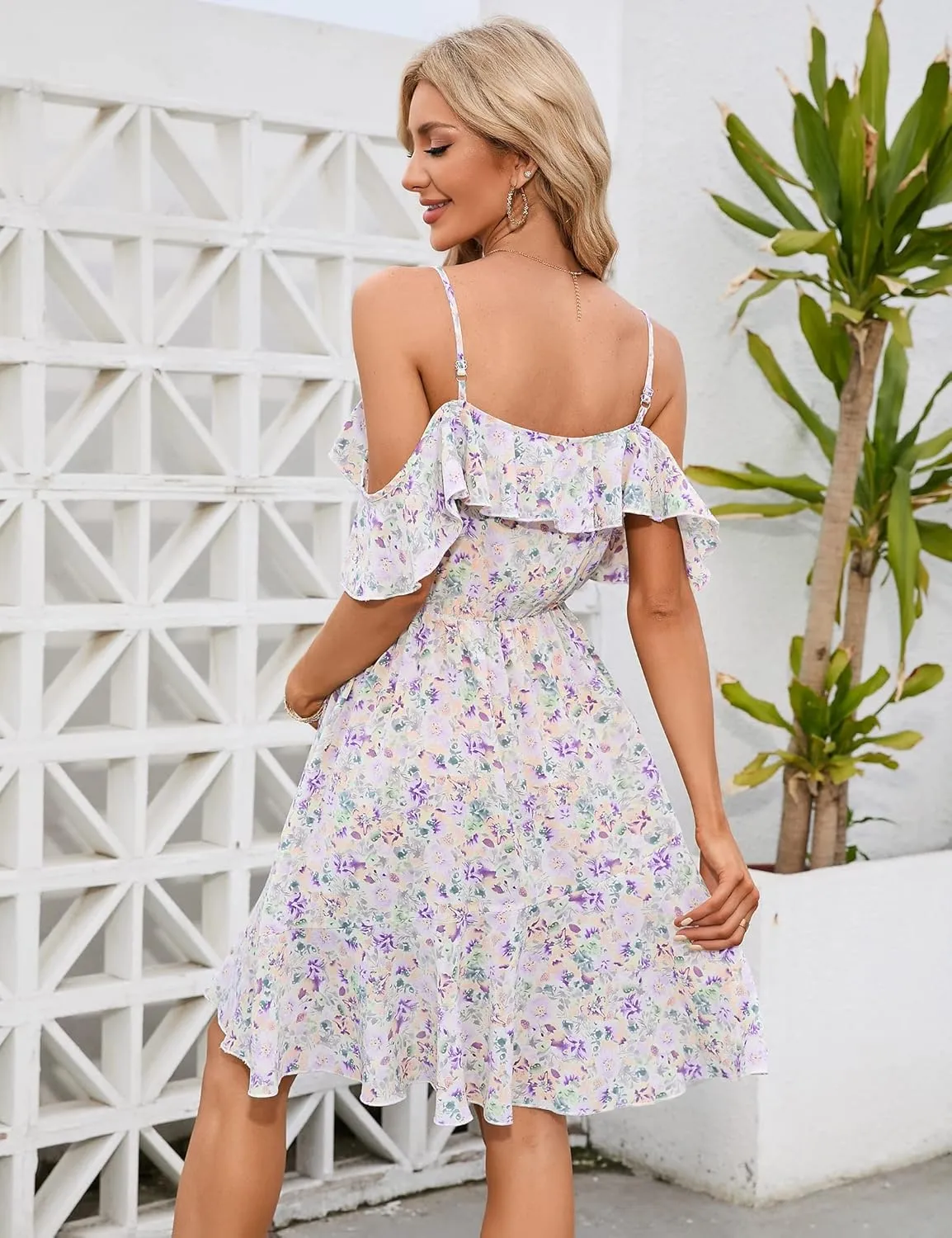 Maternity Nursing Dress Womens V-Neck Spaghetti Strap Ruffle Sleeve Daisy Printed A-Line Tiered Flowy Swing Dress