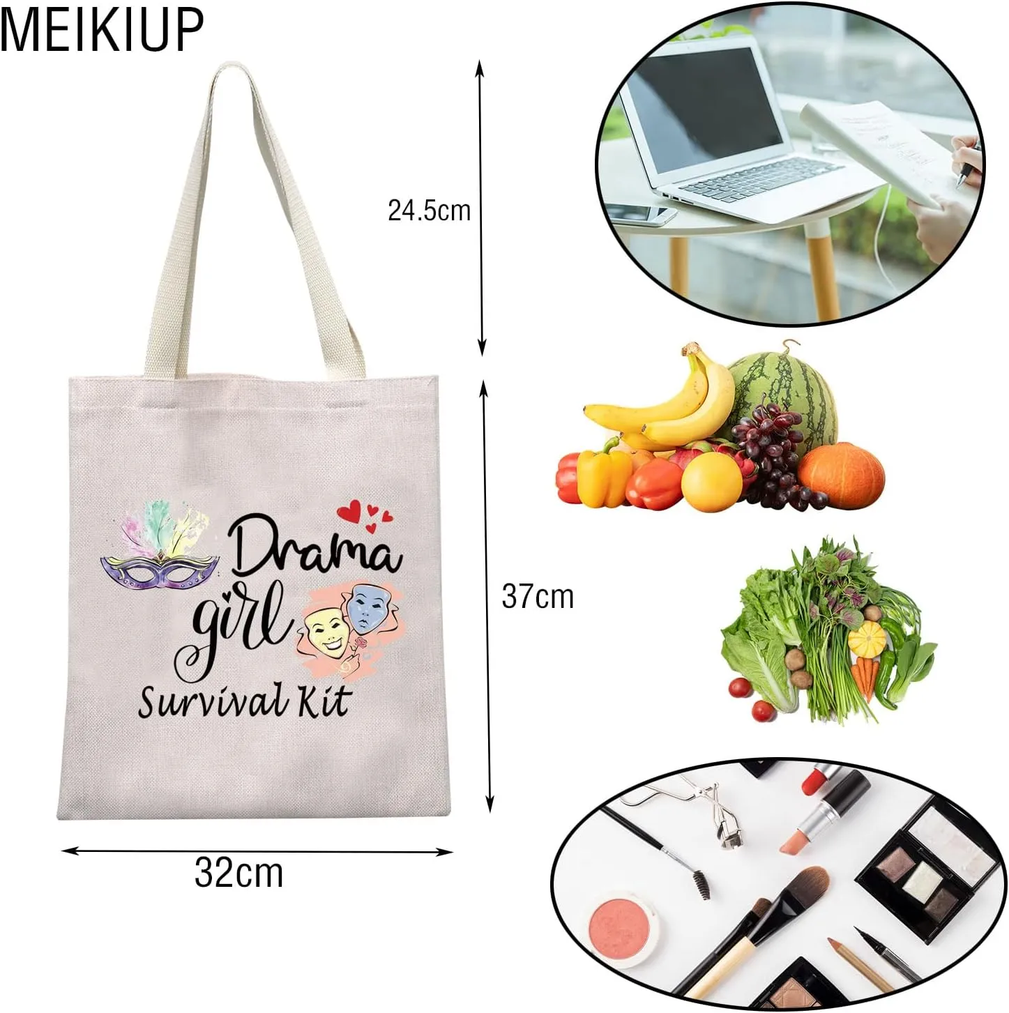 MEIKIUP Drama Gift Theater Actress Makeup Bag Theater Comedy Tragedy Masks Gift Drama Mama Bag (Drama tote bag)