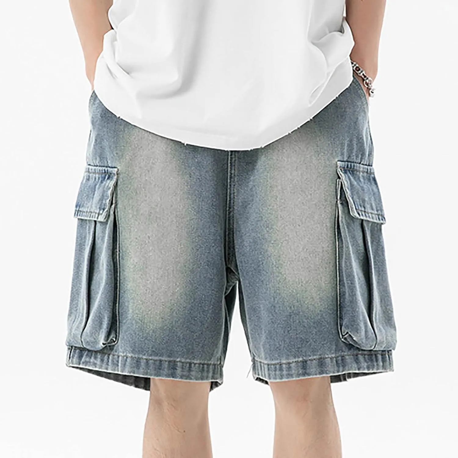 Mens Baggy Denim Jorts Y2K Loose Hip Hop Jean Shorts Casual Summer Long Jeans Streetwear