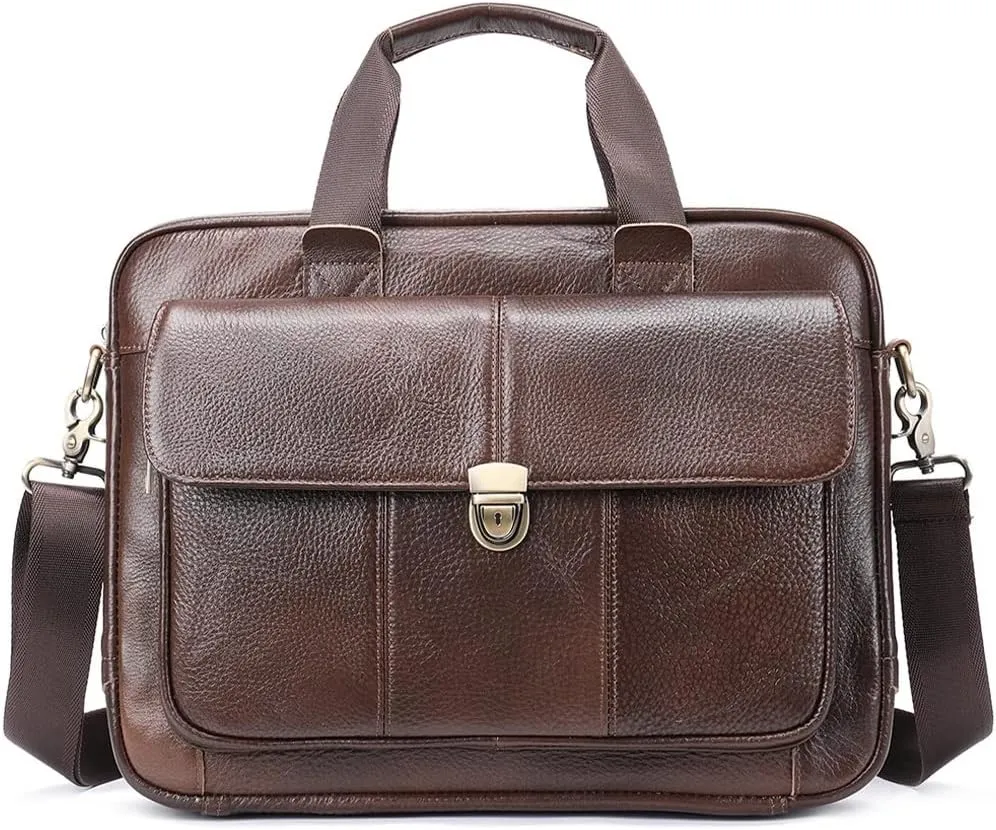 Men's Briefcase Leather Business Tote Bag for Document Office Portable Laptop Shoulder Bag