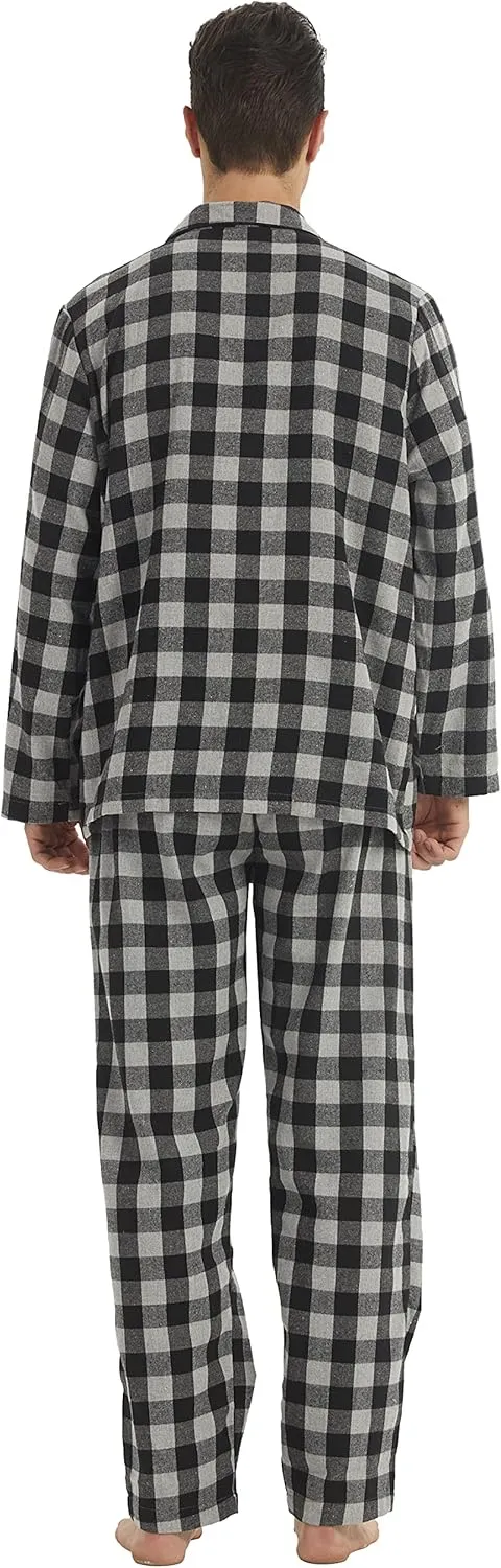 Mens Flannel Pajamas Set Cotton Plaid Pjs Button Down Warm Soft Lounge Sleepwear Top & Pj Pants with Pockets