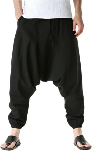 Men's Hippie Baggy Genie Boho Yoga Harem Pants Cotton Low Drop Crotch Joggers Sweatpants
