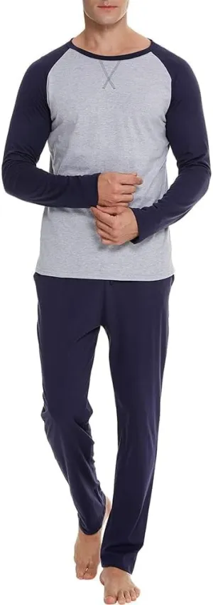 Men's Pajama Sets Cotton Mens Pjs Sets Long Sleeve Shirts and Pants Sleepwear Lightweight Soft Loungewear