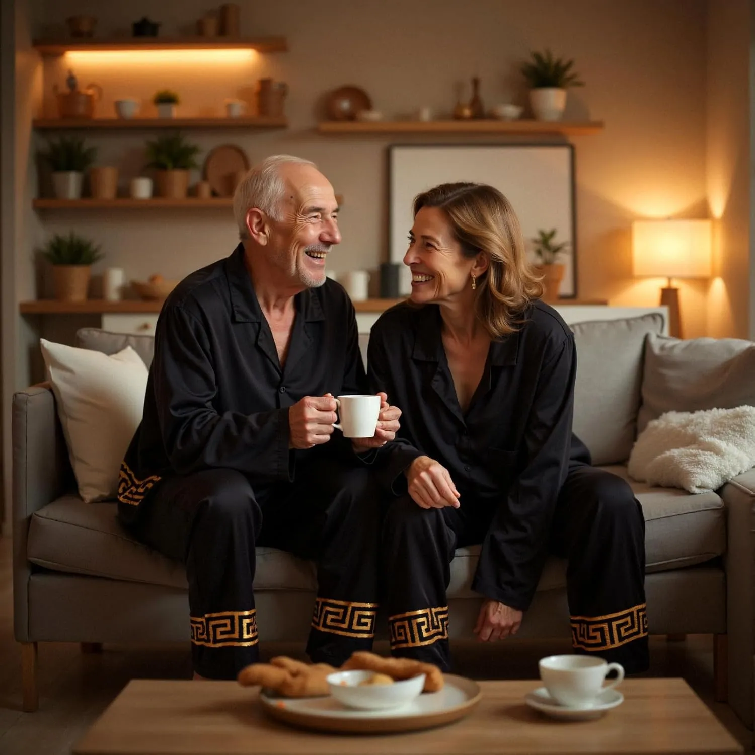 Mens Pajamas Set Luxurious Satin Matching Pajamas for Couples Silk Like PJS