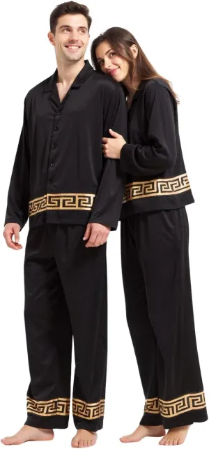 Mens Pajamas Set Luxurious Satin Matching Pajamas for Couples Silk Like PJS