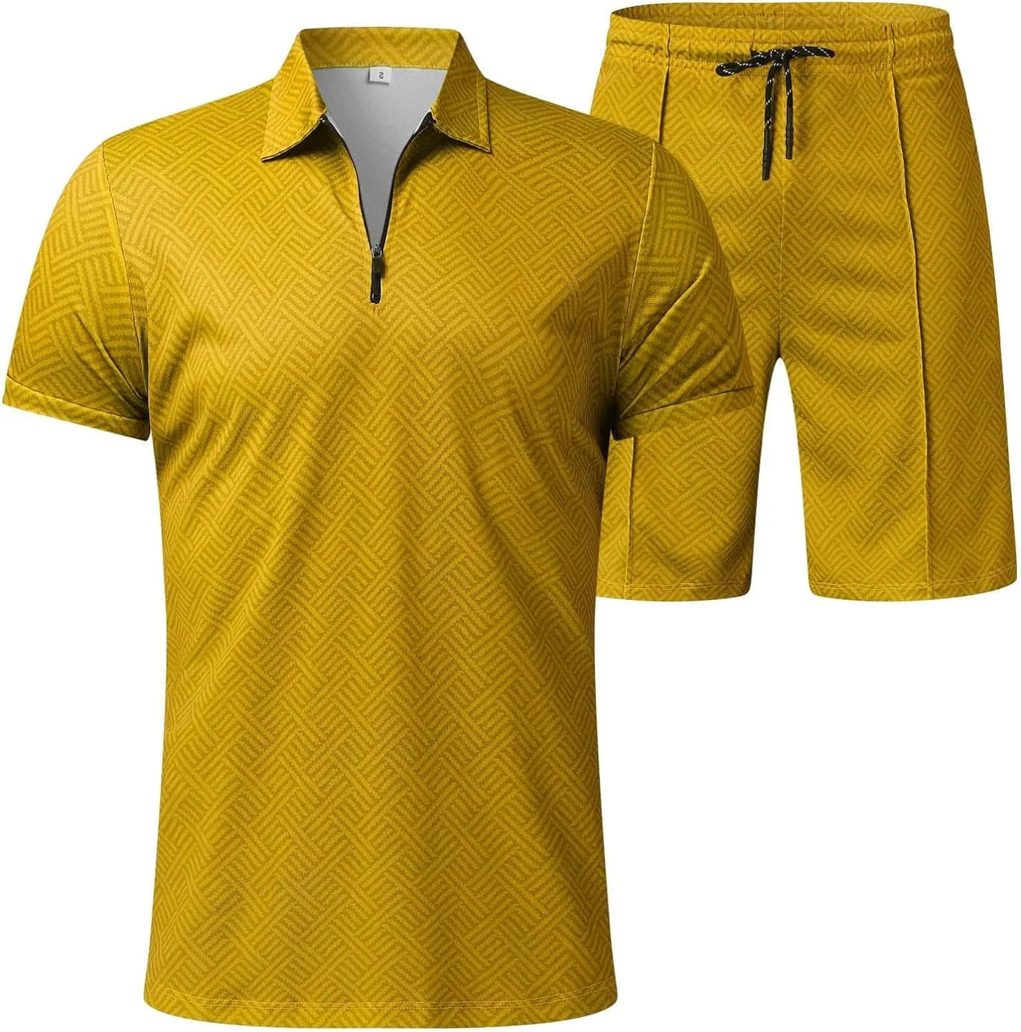 Mens Short Sets 2 Piece Outfits Short Sleeve Zipper Polo Shirts and Shorts Sets Classic Gym Workout Summer Tracksuits