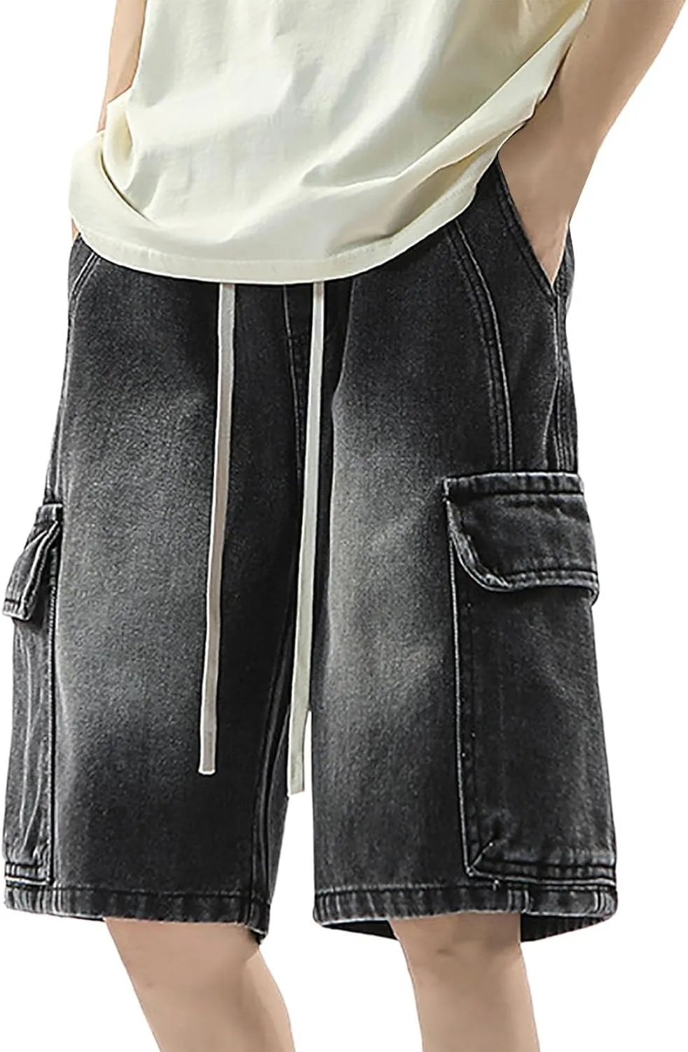 Mens Y2K Baggy Jean Shorts Summer Casual Hip Hop Skateboard Pants Loose Denim Shorts with Pockets Streetwear