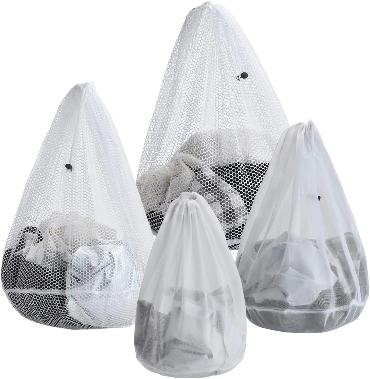 Mesh Laundry Bags, Pack of 4 Durable Drawstring Laundry Washing Bags for Delicates, Garments, Lingerie, Socks, Bras and Baby Clothes(White)