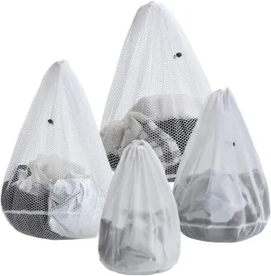 Mesh Laundry Bags, Pack of 4 Durable Drawstring Laundry Washing Bags for Delicates, Garments, Lingerie, Socks, Bras and Baby Clothes(White)