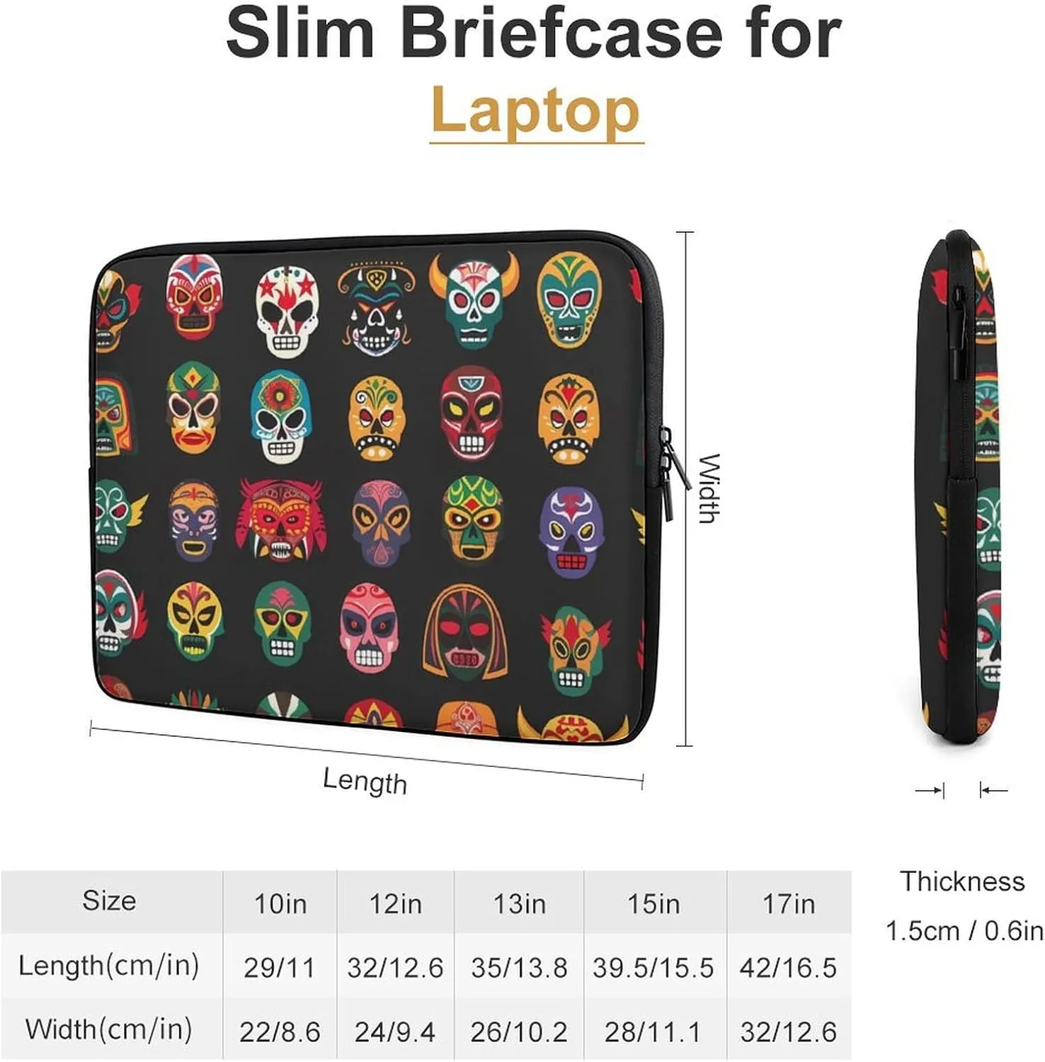 Mexican Dead Skull Facial Masks Personalized Laptop Bag Business Casual Laptop Cases Slim Computer Bag Briefcase