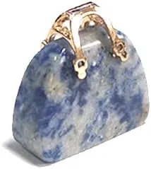 Miniature Handbag Charm Pendant, Natural Stone, 1 inch, with Cord Necklace, Multiple Colors