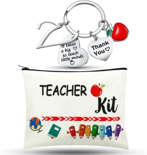 MTLEE 2 Pcs Teacher Appreciation Gift Sets 2025 Graduation Present Makeup Pouch Cosmetic Bag Thank You Keychain with Initial (Z Shape)