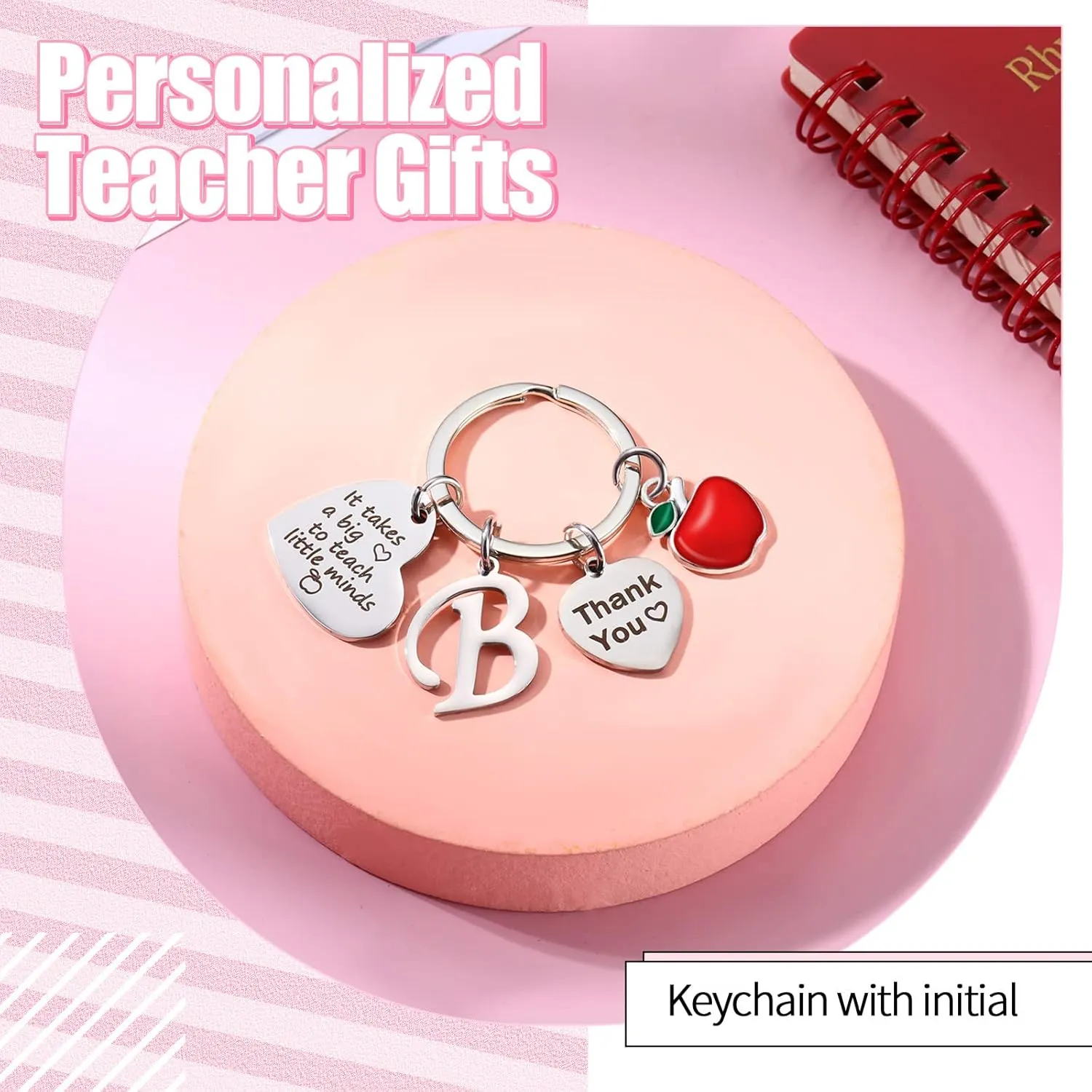 MTLEE 2 Pcs Teacher Appreciation Gift Sets 2025 Graduation Present Makeup Pouch Cosmetic Bag Thank You Keychain with Initial