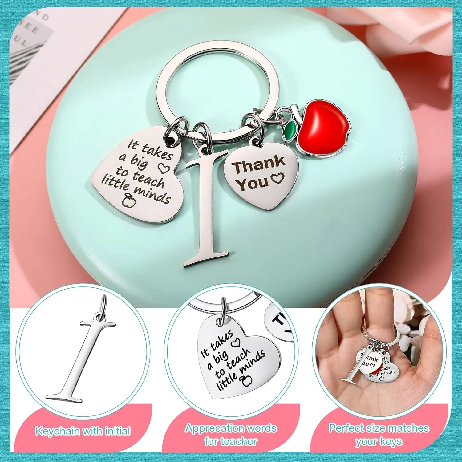 MTLEE 2 Pcs Teacher Appreciation Gift Sets 2025 Graduation Present Makeup Pouch Cosmetic Bag Thank You Keychain with Initial