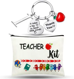 MTLEE 2 Pcs Teacher Appreciation Gift Sets 2025 Graduation Present Makeup Pouch Cosmetic Bag Thank You Keychain with Initial