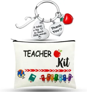 MTLEE 2 Pcs Teacher Appreciation Gift Sets 2025 Graduation Present Makeup Pouch Cosmetic Bag Thank You Keychain with Initial(J Shape)